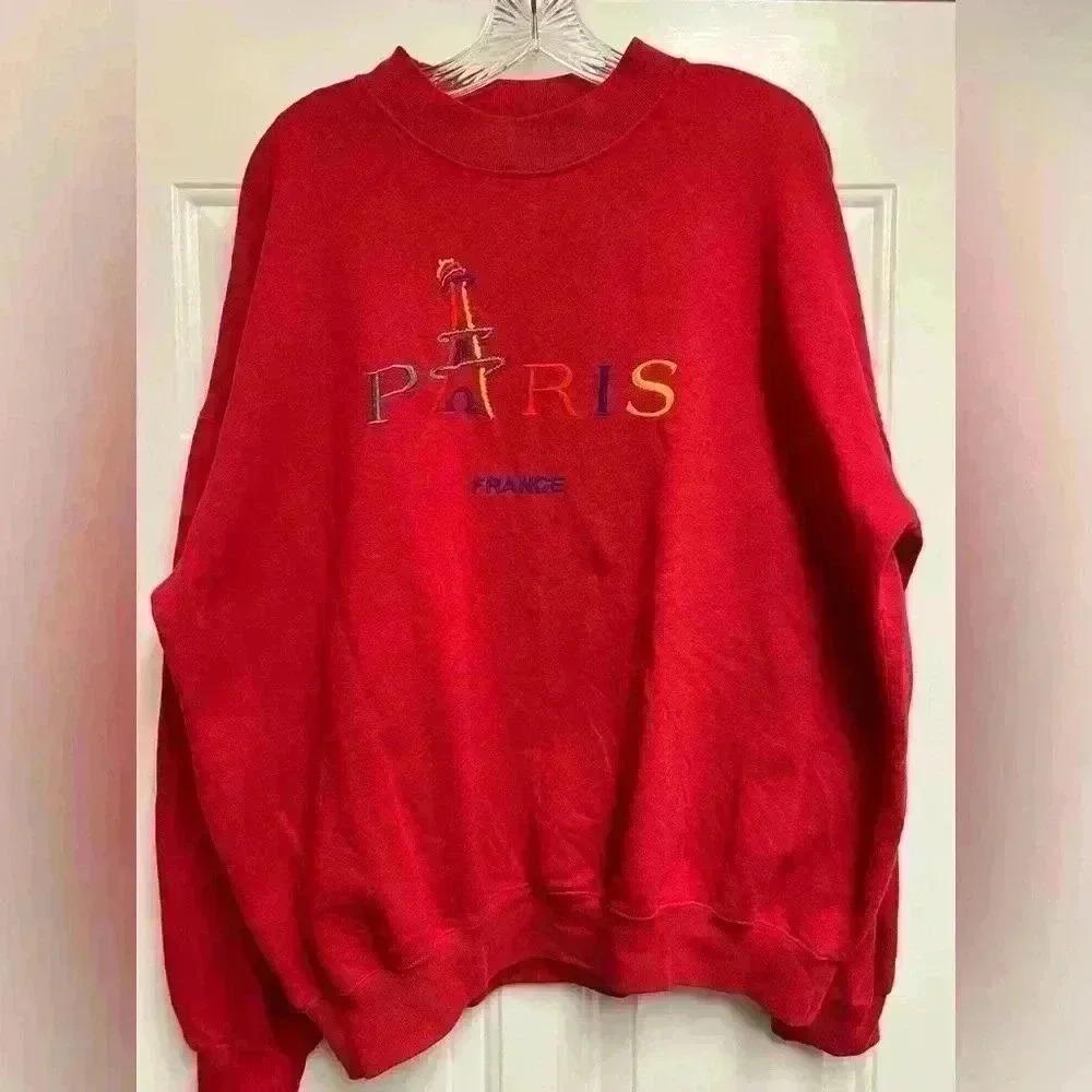 VTG from France PARIS Multicolor Embroidered Sweatshirt Sz XL